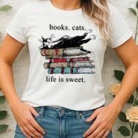 Literary Books Cats Life Is Sweet Women's T-Shirt thumb 2