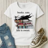 Literary Books Cats Life Is Sweet Women's T-Shirt thumb 3