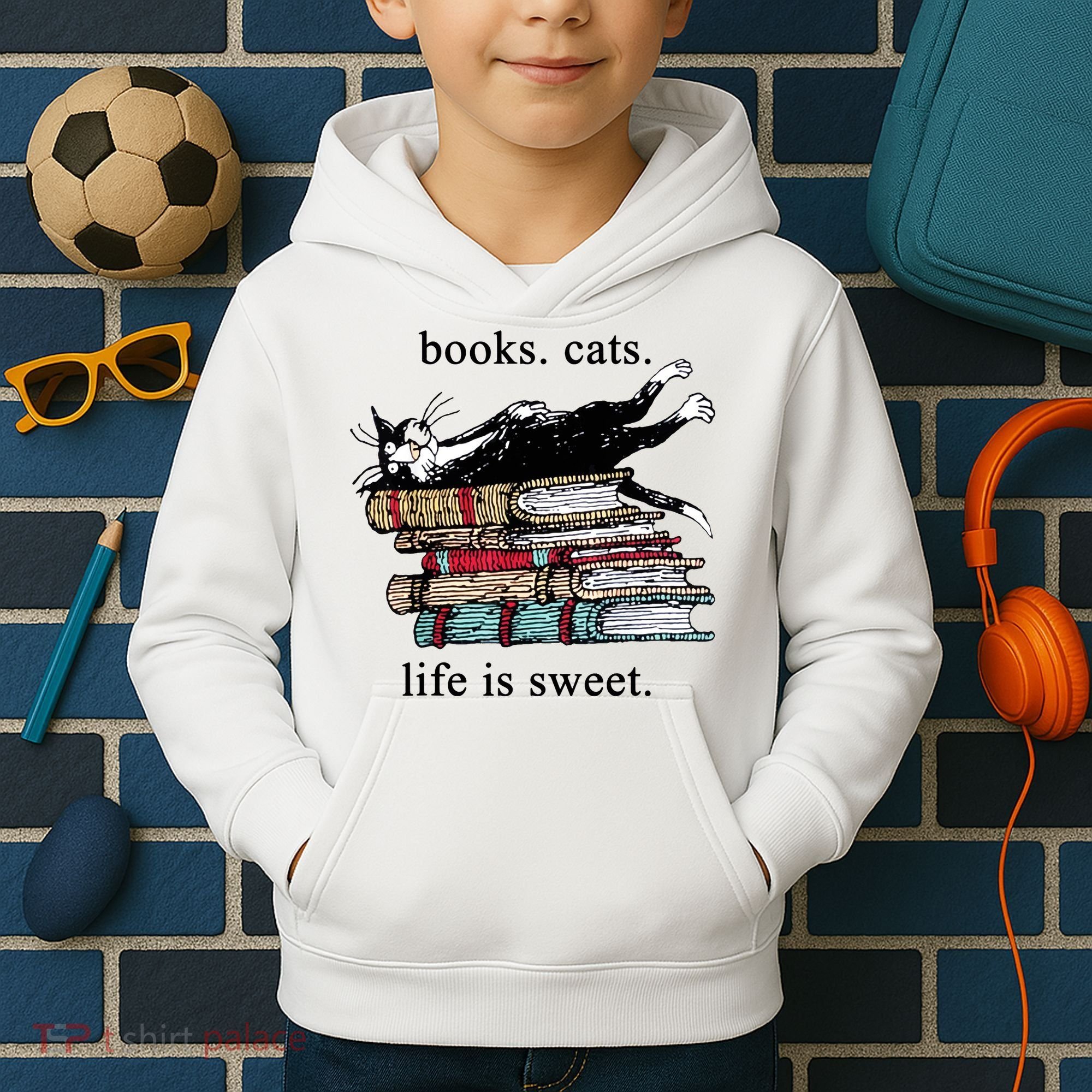 Literary Books Cats Life Is Sweet Kids Hoodie