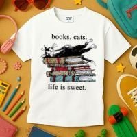 Literary Books Cats Life Is Sweet Kids T-Shirt thumb 3