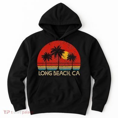 Long Beach California CA Surfer Retro Sunset Vintage Hoodie