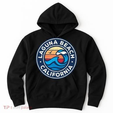 Laguna Beach California Ca Vintage Nautical Waves Design Hoodie