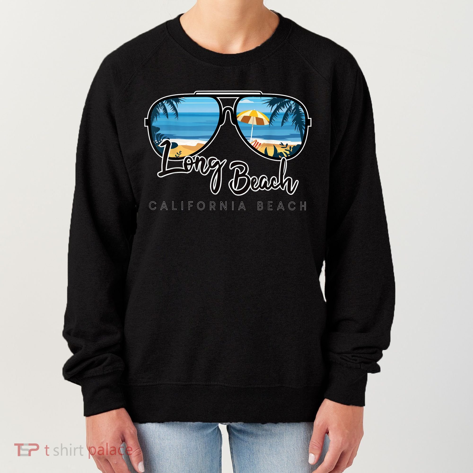 Long Beach California Palm Tree Sunglasses Souvenir Women's Sweatshirt