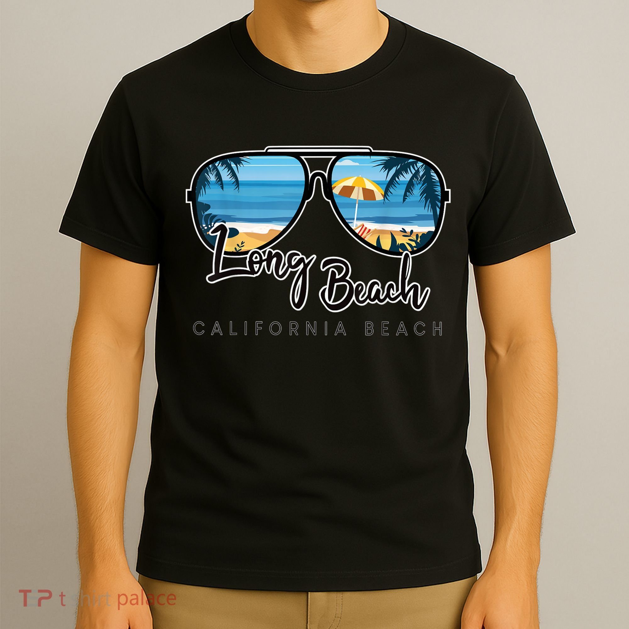 Long Beach California Palm Tree Sunglasses Souvenir T-Shirt