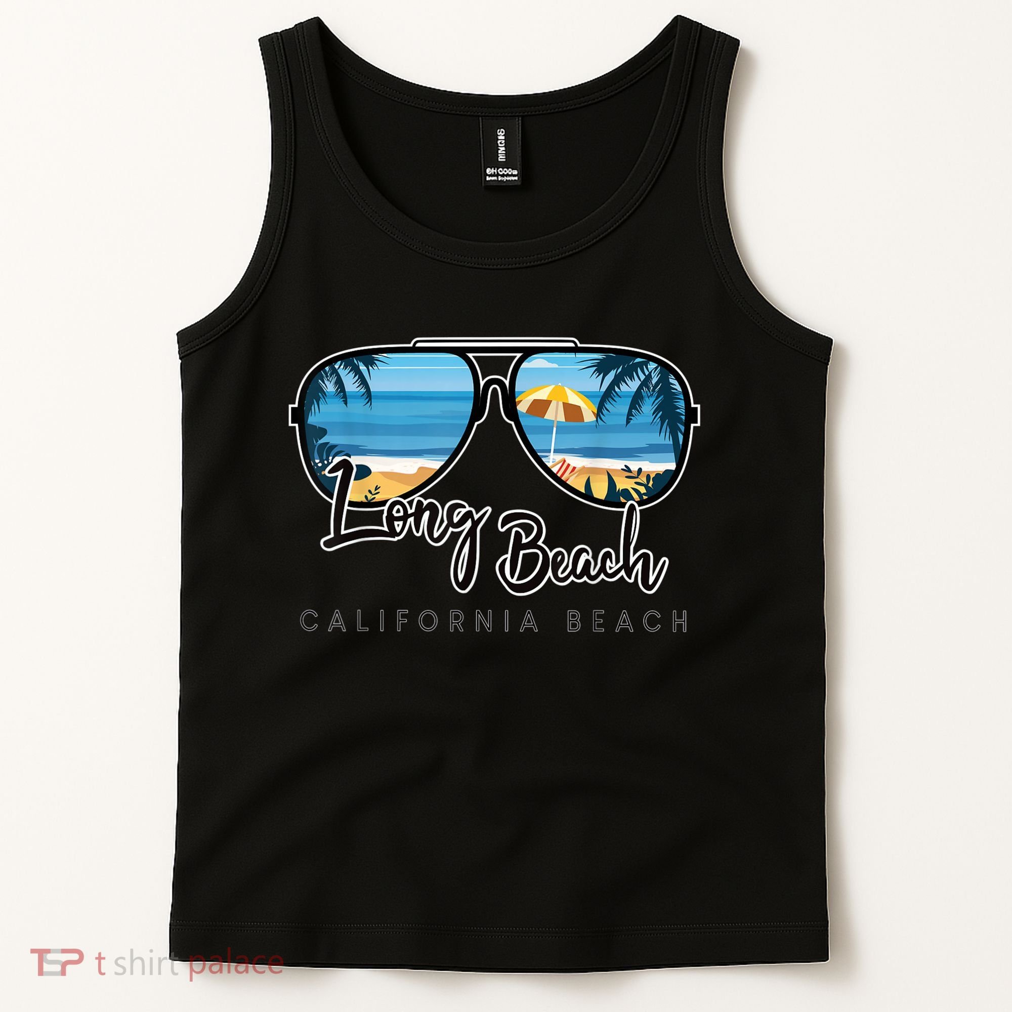 Long Beach California Palm Tree Sunglasses Souvenir Tank Top