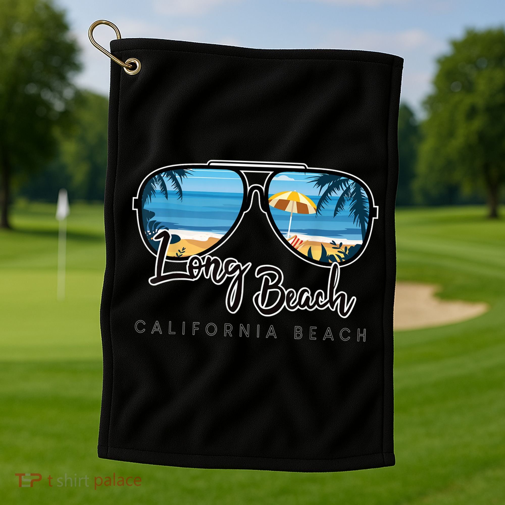 Long Beach California Palm Tree Sunglasses Souvenir Golf Towel