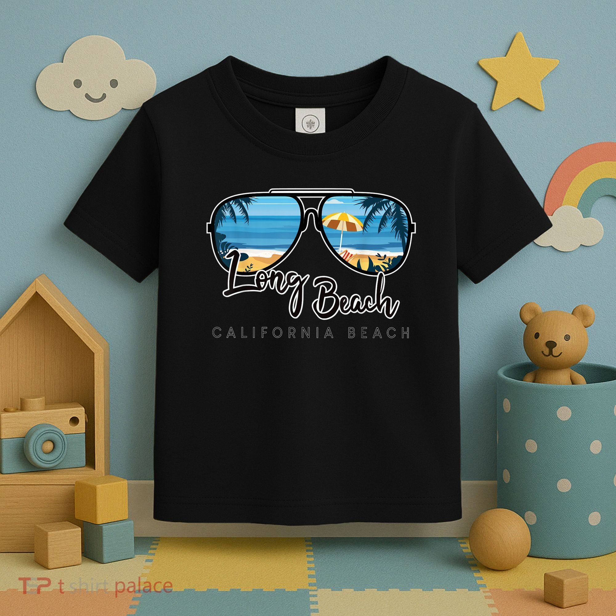Long Beach California Palm Tree Sunglasses Souvenir Toddler T-Shirt