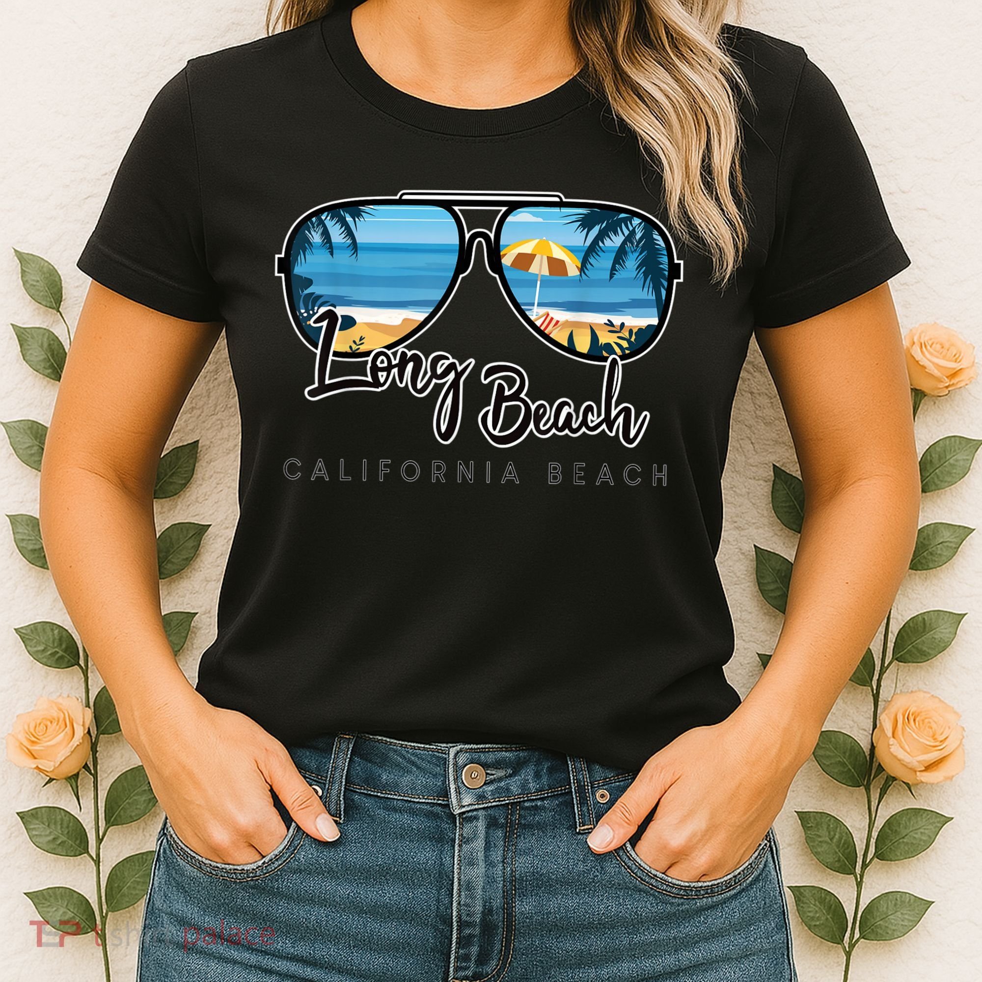 Long Beach California Palm Tree Sunglasses Souvenir Women's T-Shirt