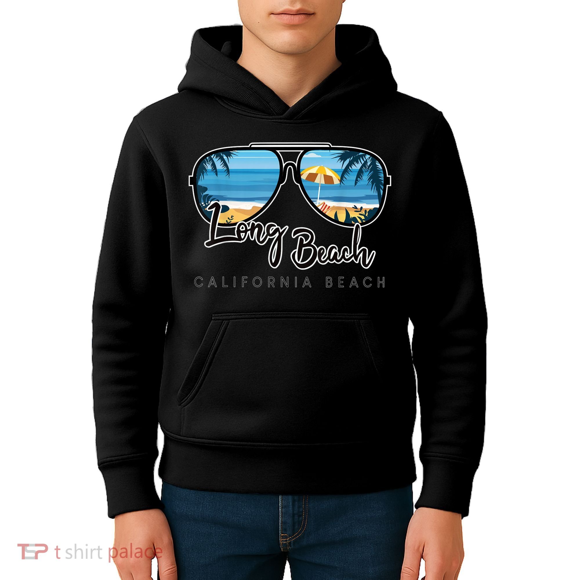 Long Beach California Palm Tree Sunglasses Souvenir Kids Hoodie