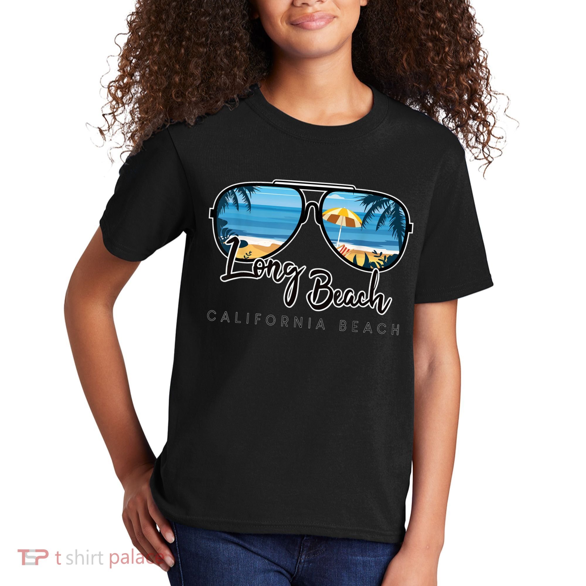 Long Beach California Palm Tree Sunglasses Souvenir Kids T-Shirt