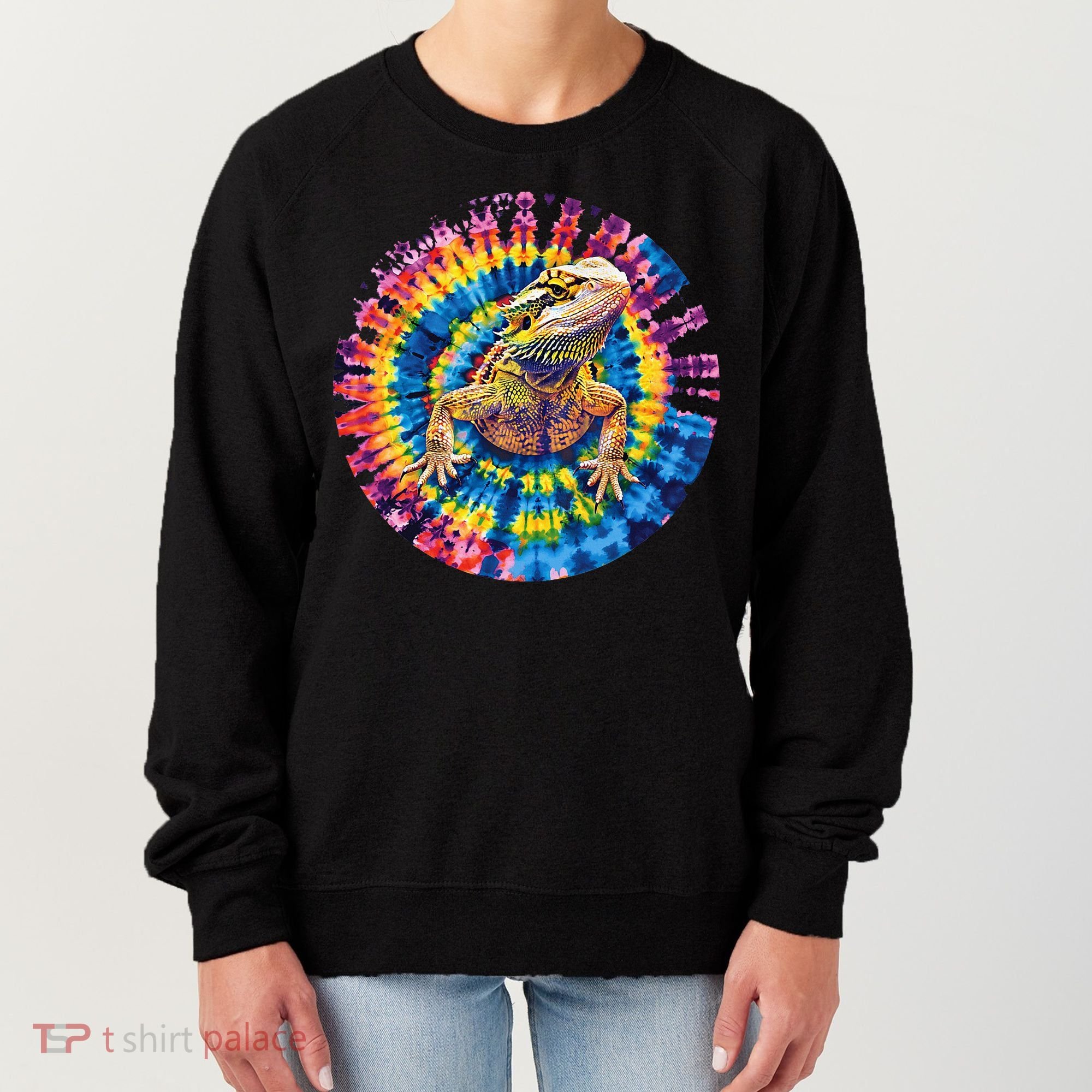 Lizard Bearded Dragon Reptile Tie Dye Spiral Rainbow Cute Women's Sweatshirt