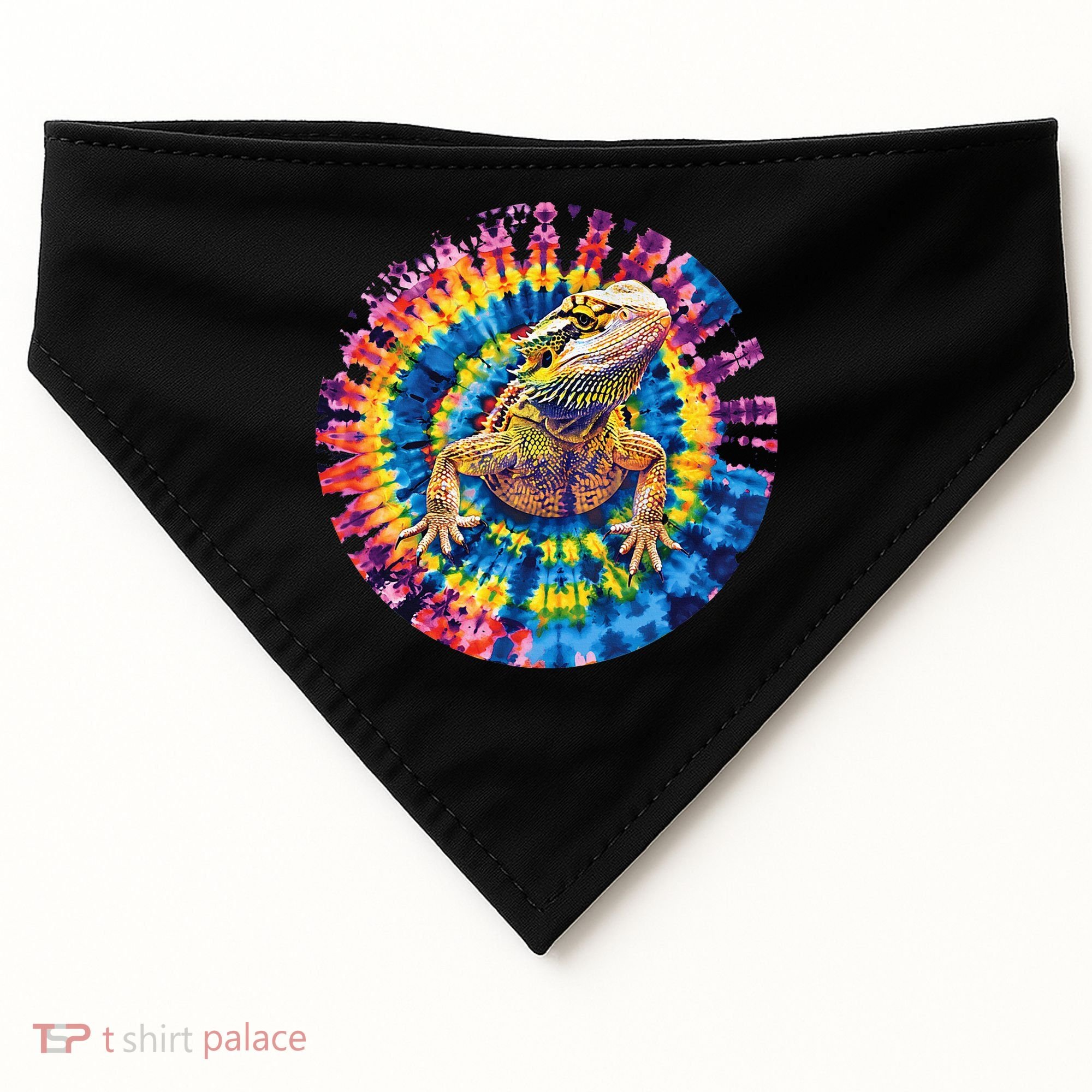 Lizard Bearded Dragon Reptile Tie Dye Spiral Rainbow Cute USA-Made Doggie Bandana