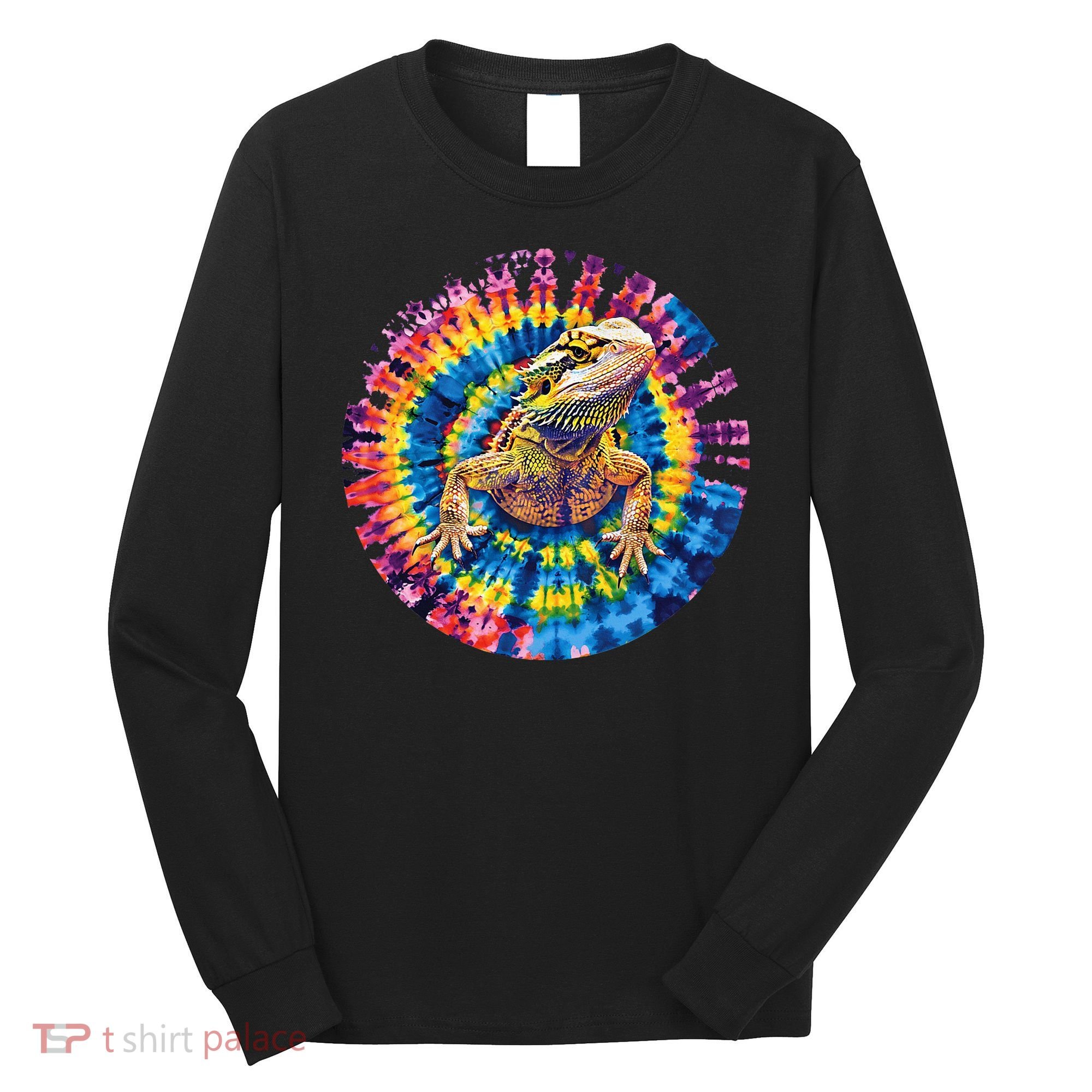 Lizard Bearded Dragon Reptile Tie Dye Spiral Rainbow Cute Long Sleeve Shirt
