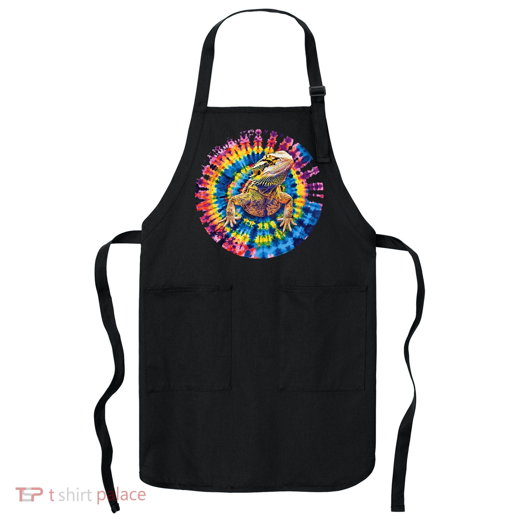 Lizard Bearded Dragon Reptile Tie Dye Spiral Rainbow Cute Apron