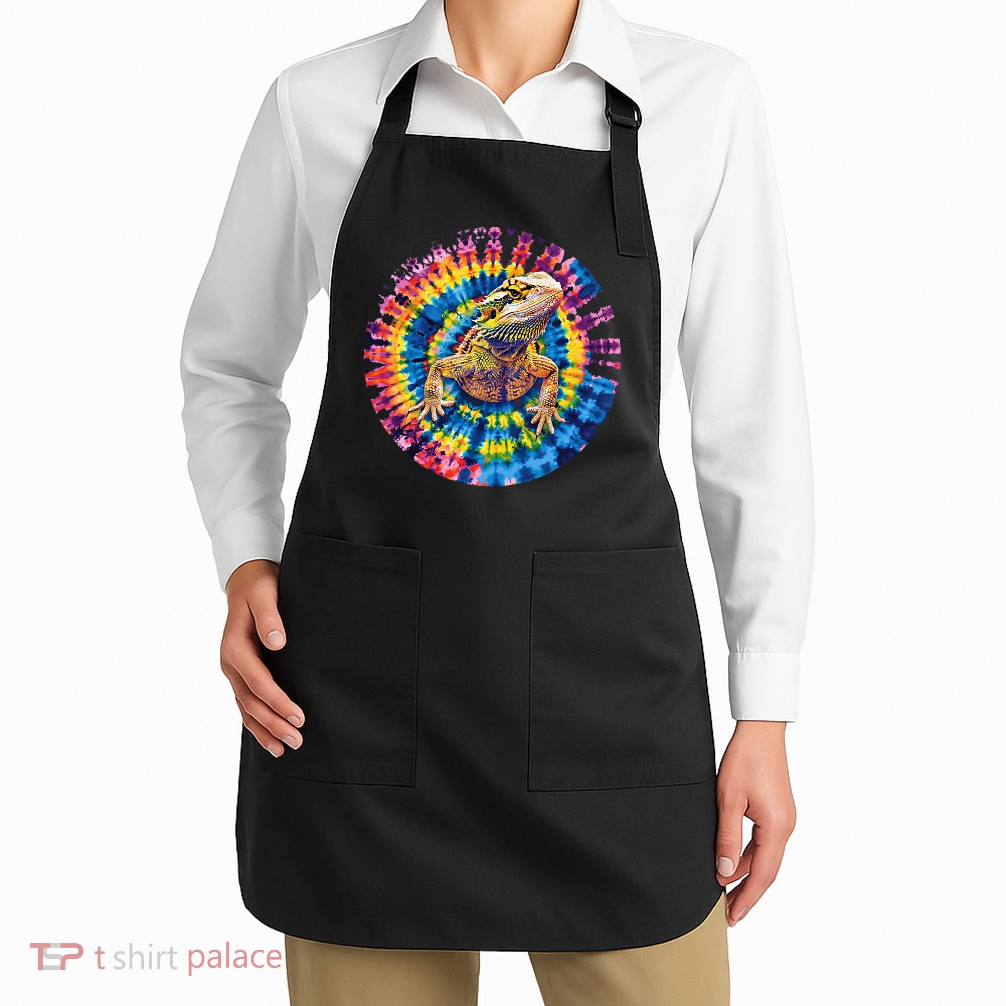Lizard Bearded Dragon Reptile Tie Dye Spiral Rainbow Cute Apron