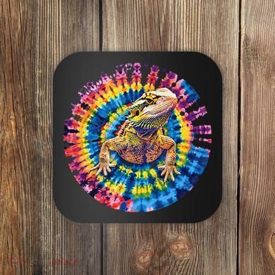 Lizard Bearded Dragon Reptile Tie Dye Spiral Rainbow Cute Coaster