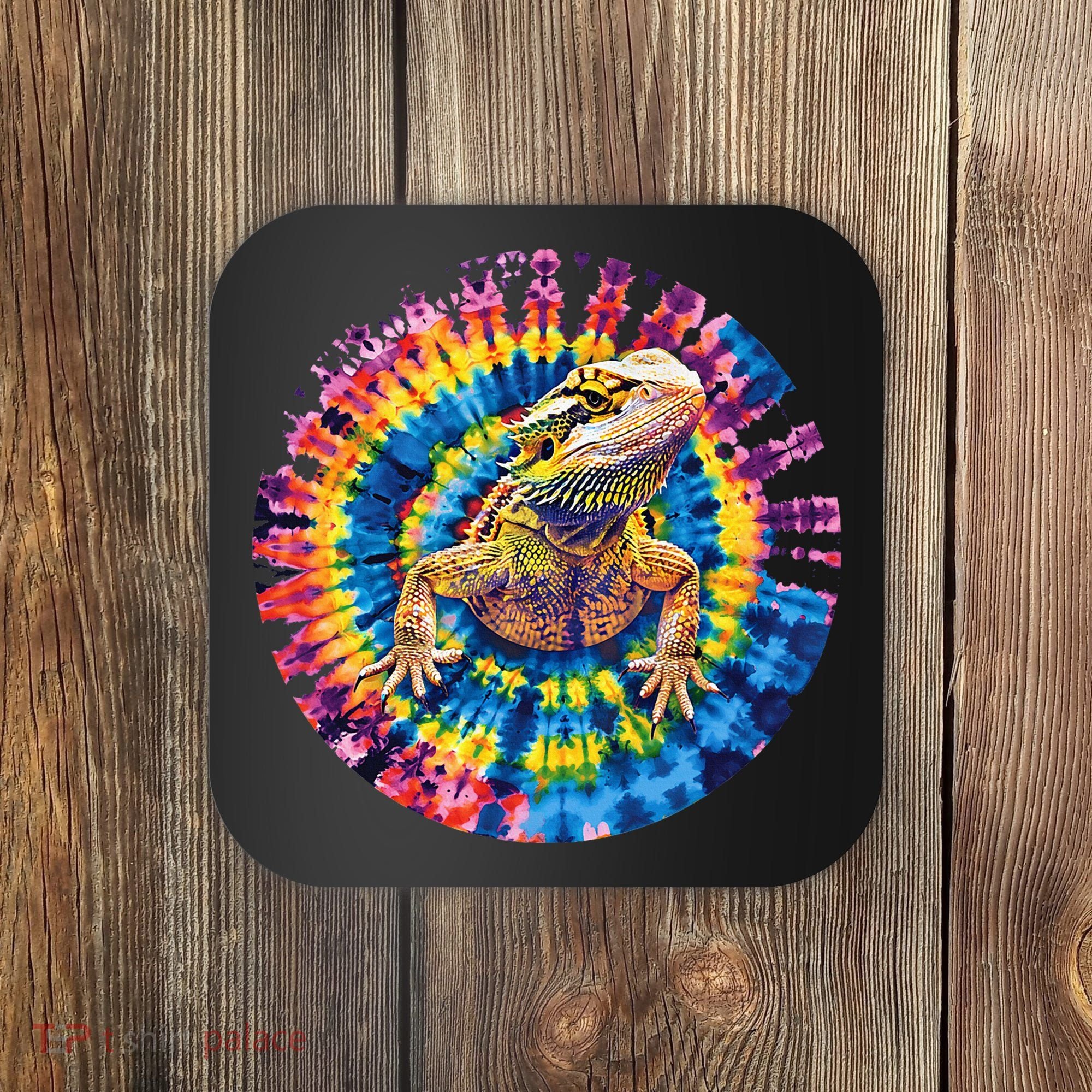 Lizard Bearded Dragon Reptile Tie Dye Spiral Rainbow Cute Coaster