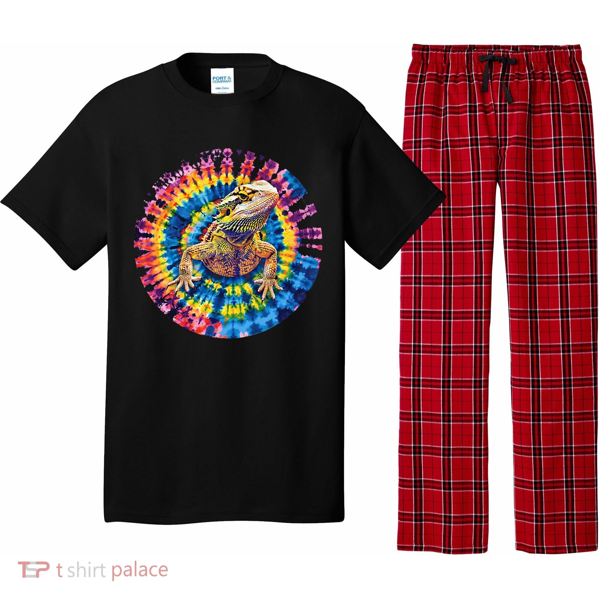 Lizard Bearded Dragon Reptile Tie Dye Spiral Rainbow Cute Pajama Set