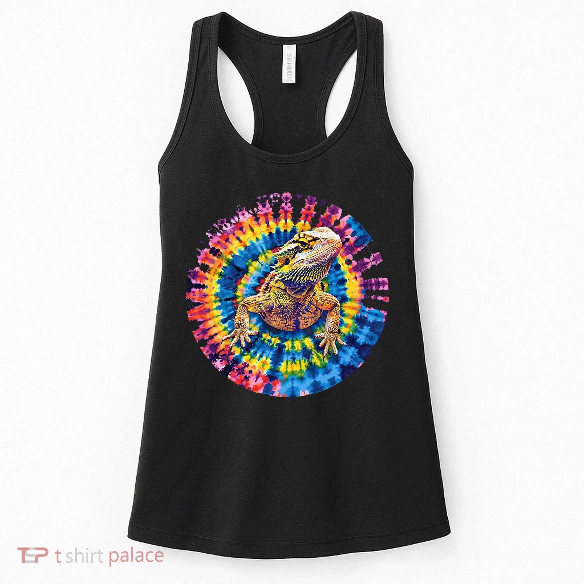 Lizard Bearded Dragon Reptile Tie Dye Spiral Rainbow Cute Women's Tank Top