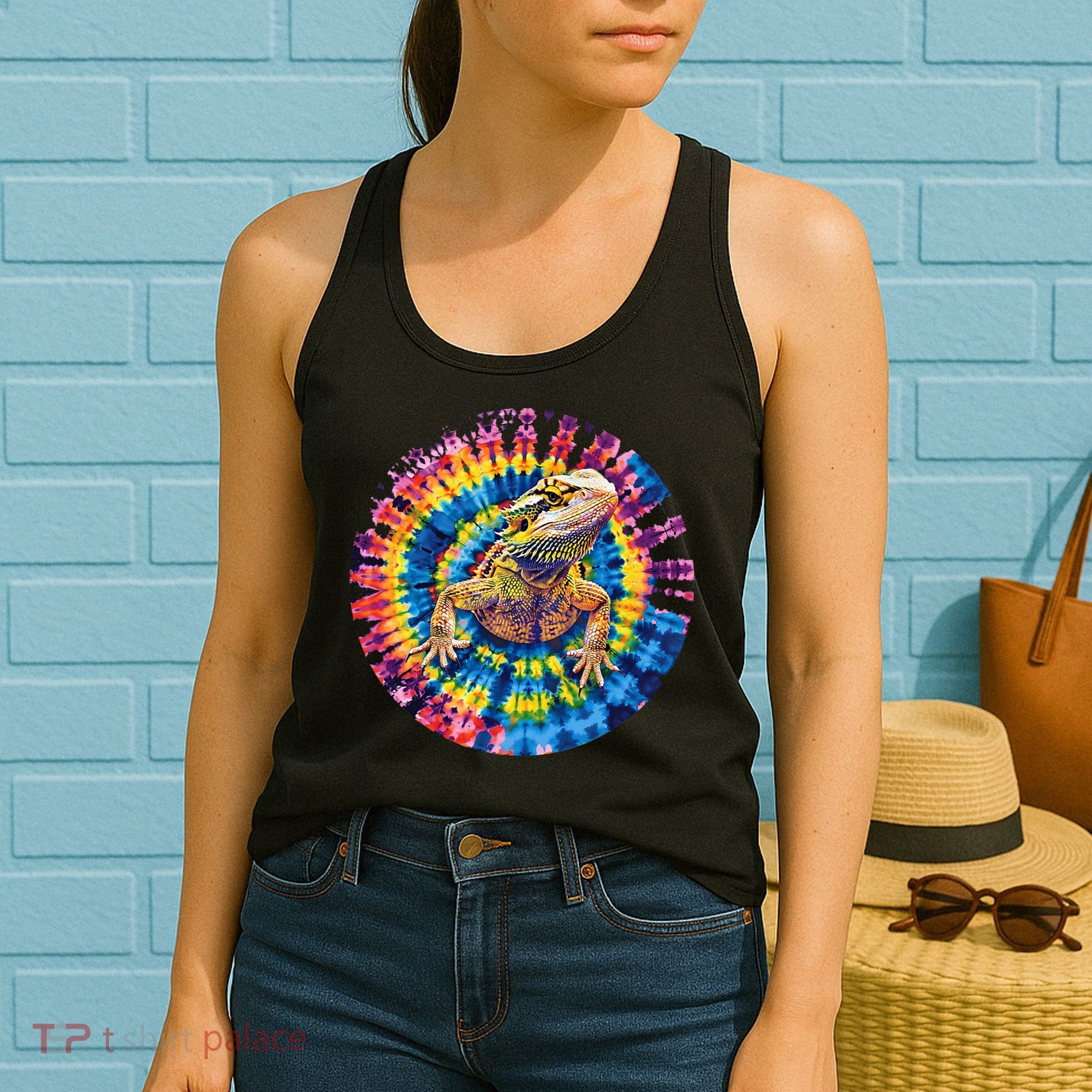 Lizard Bearded Dragon Reptile Tie Dye Spiral Rainbow Cute Women's Tank Top