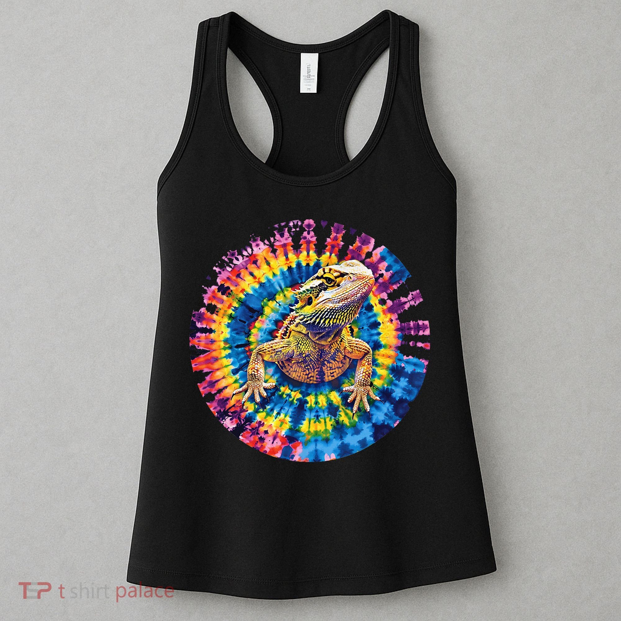 Lizard Bearded Dragon Reptile Tie Dye Spiral Rainbow Cute Women's Tank Top