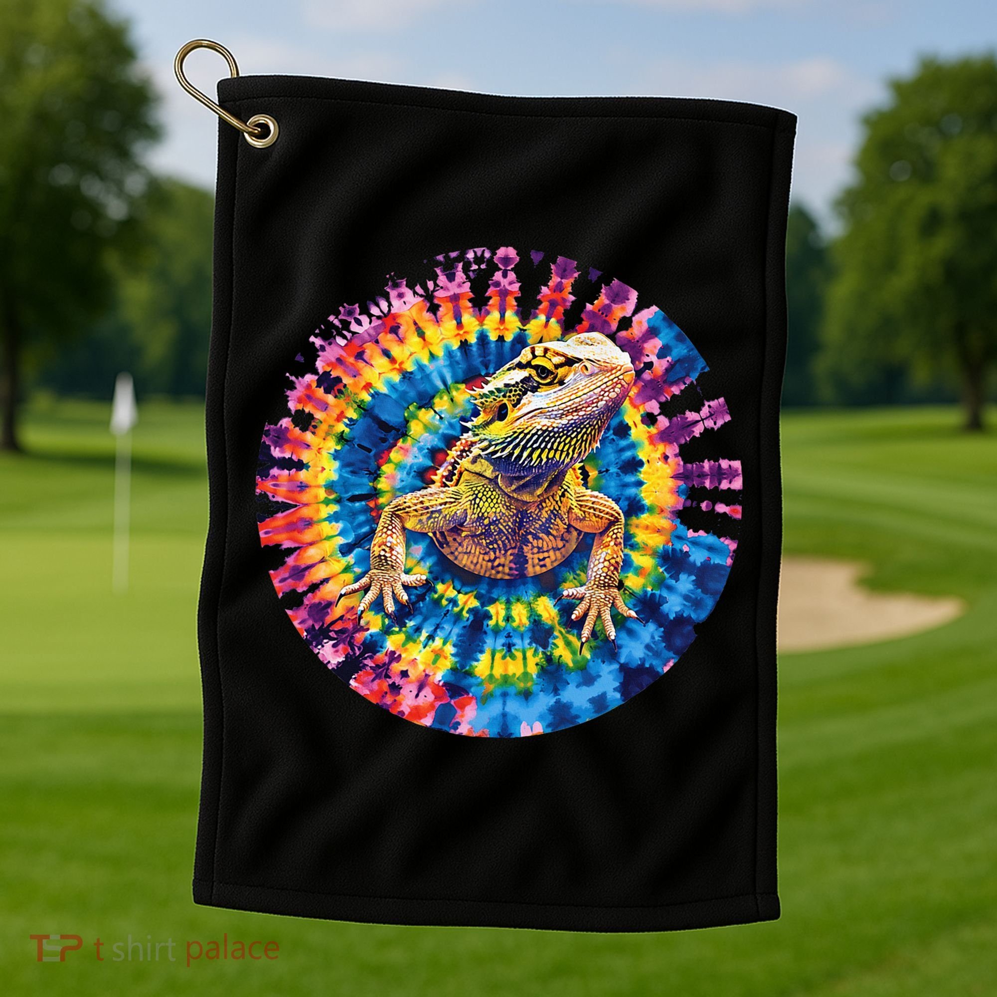 Lizard Bearded Dragon Reptile Tie Dye Spiral Rainbow Cute Golf Towel