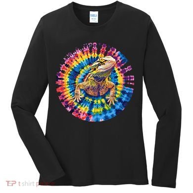 Lizard Bearded Dragon Reptile Tie Dye Spiral Rainbow Cute Women's Long Sleeve Shirt