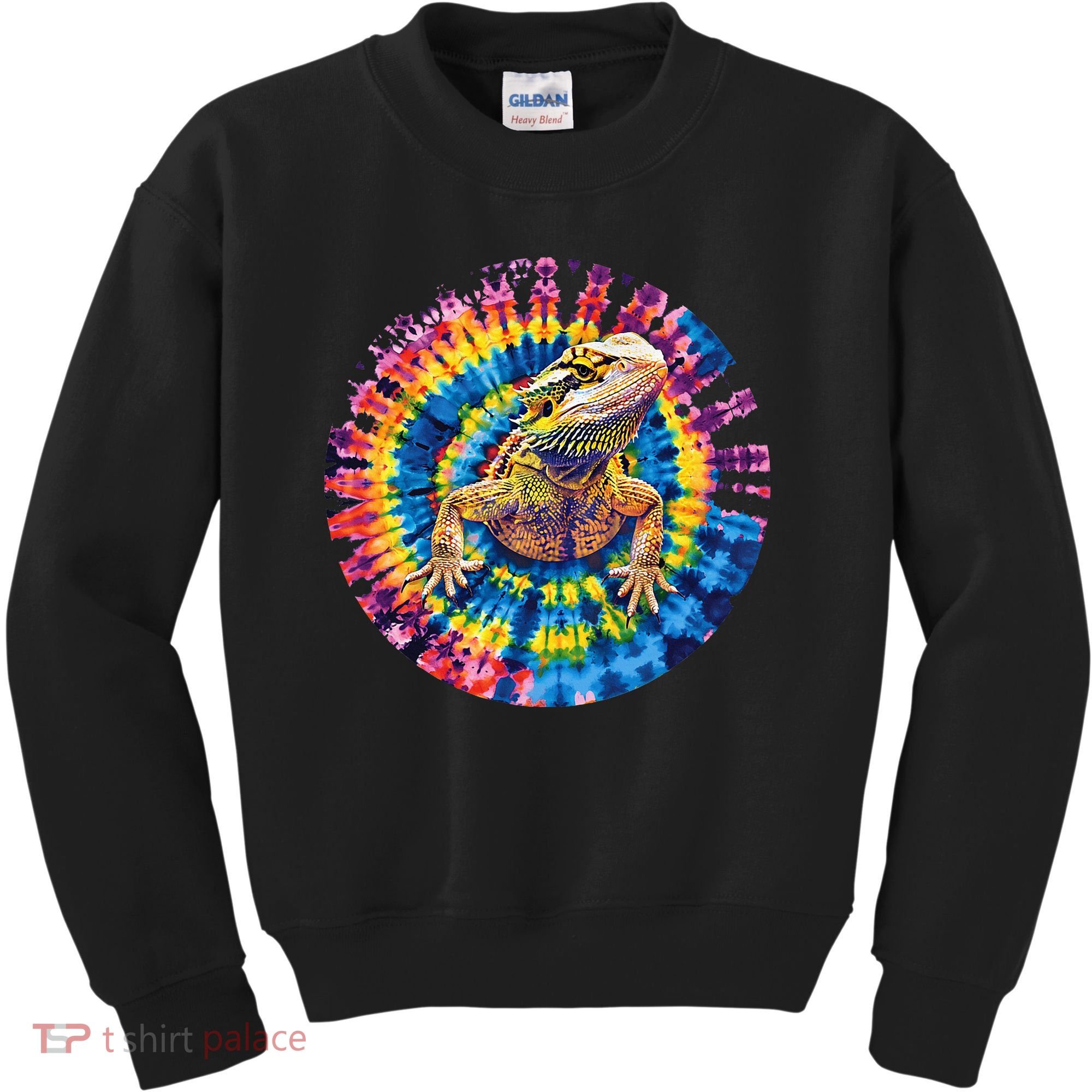 Lizard Bearded Dragon Reptile Tie Dye Spiral Rainbow Cute Kids Sweatshirt