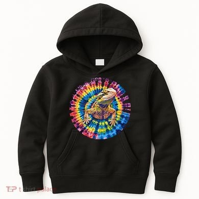 Lizard Bearded Dragon Reptile Tie Dye Spiral Rainbow Cute Kids Hoodie
