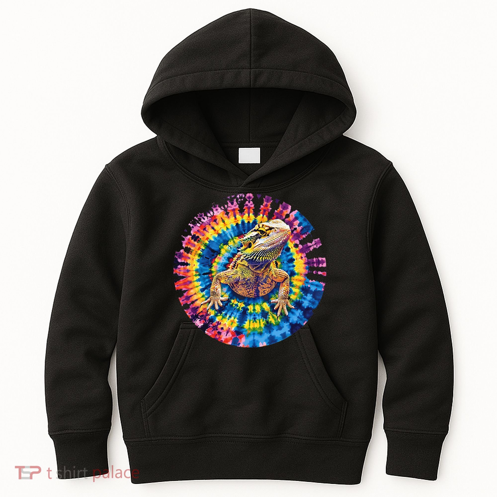 Lizard Bearded Dragon Reptile Tie Dye Spiral Rainbow Cute Kids Hoodie