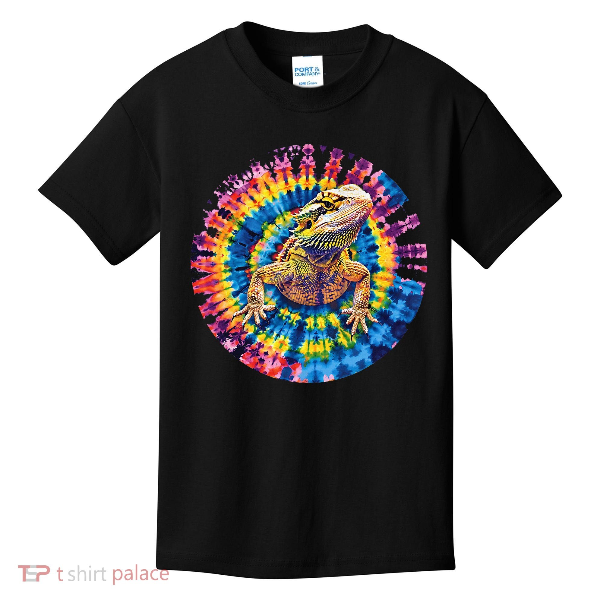 Lizard Bearded Dragon Reptile Tie Dye Spiral Rainbow Cute Kids T-Shirt