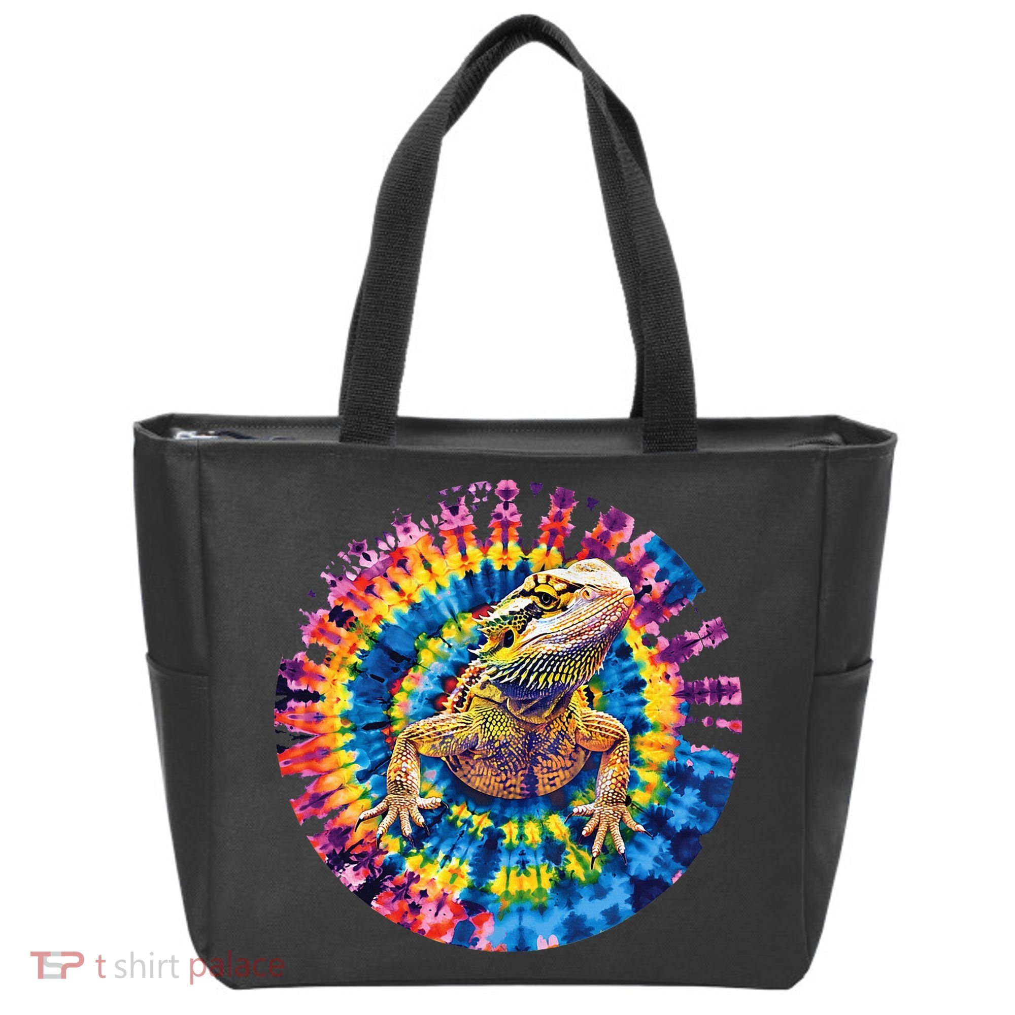 Lizard Bearded Dragon Reptile Tie Dye Spiral Rainbow Cute Tote Bag