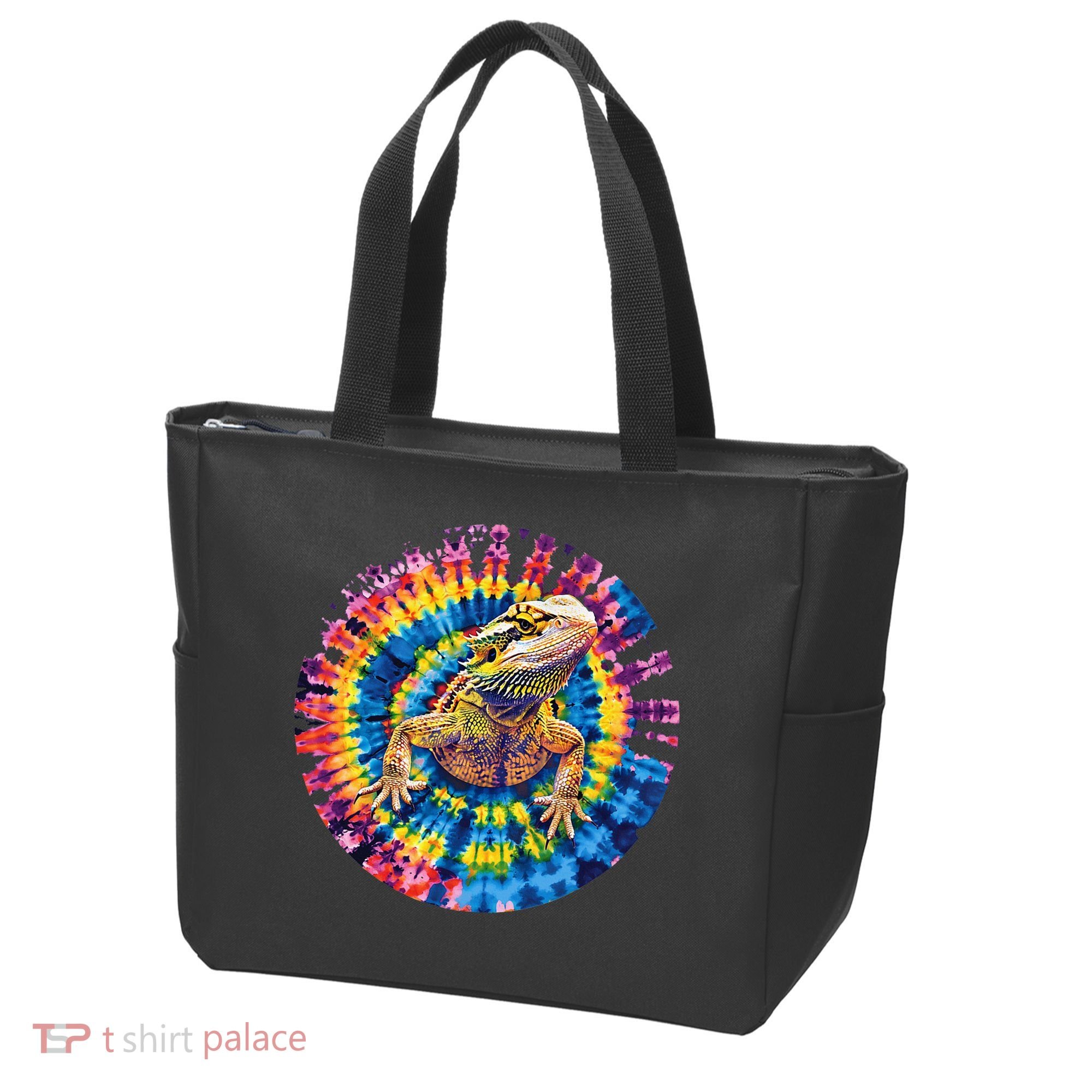 Lizard Bearded Dragon Reptile Tie Dye Spiral Rainbow Cute Tote Bag
