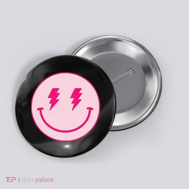 Lightning Bolt Eyes Happy Face Button