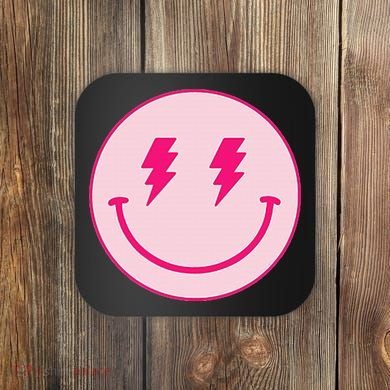 Lightning Bolt Eyes Happy Face Coaster