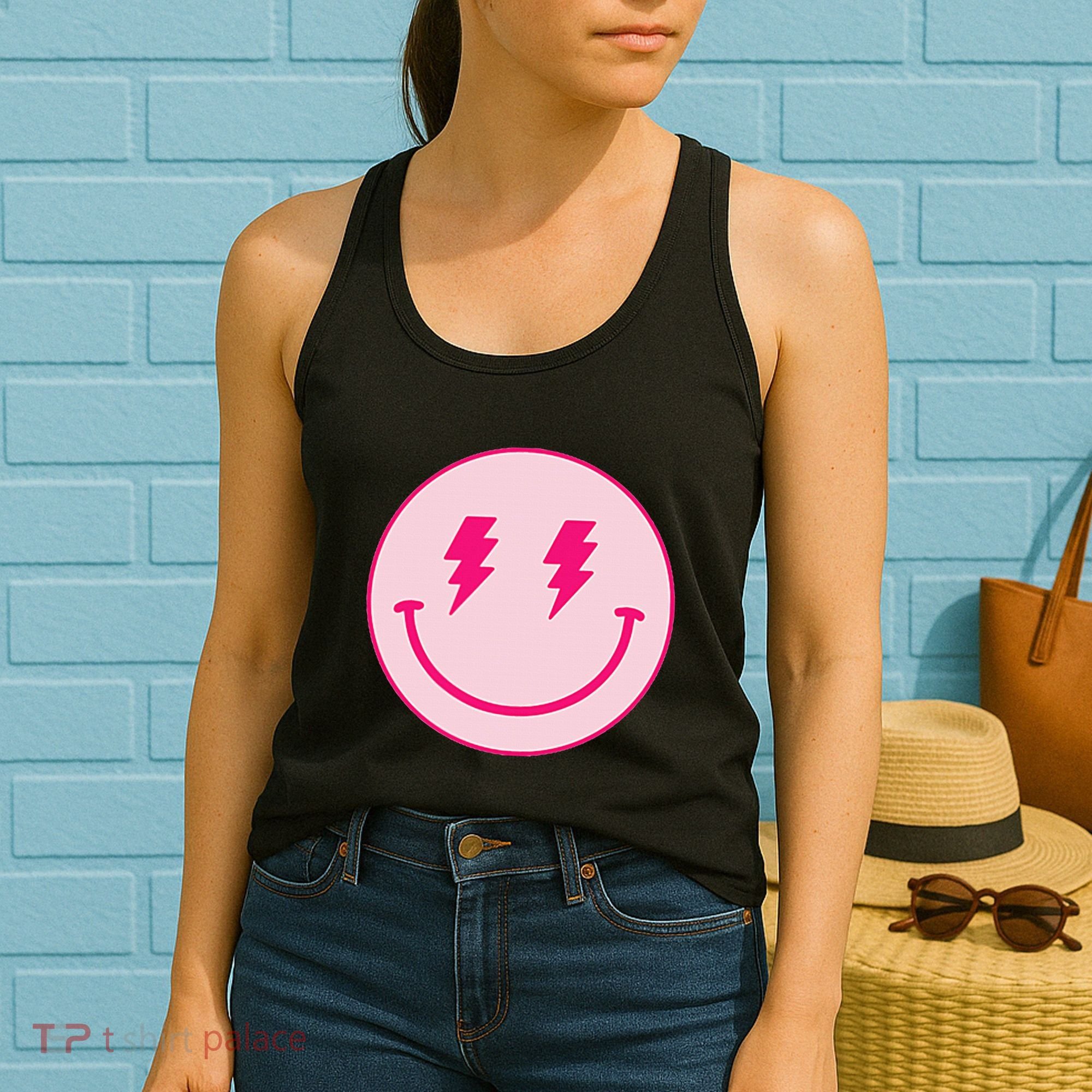 Lightning Bolt Eyes Happy Face Women's Tank Top