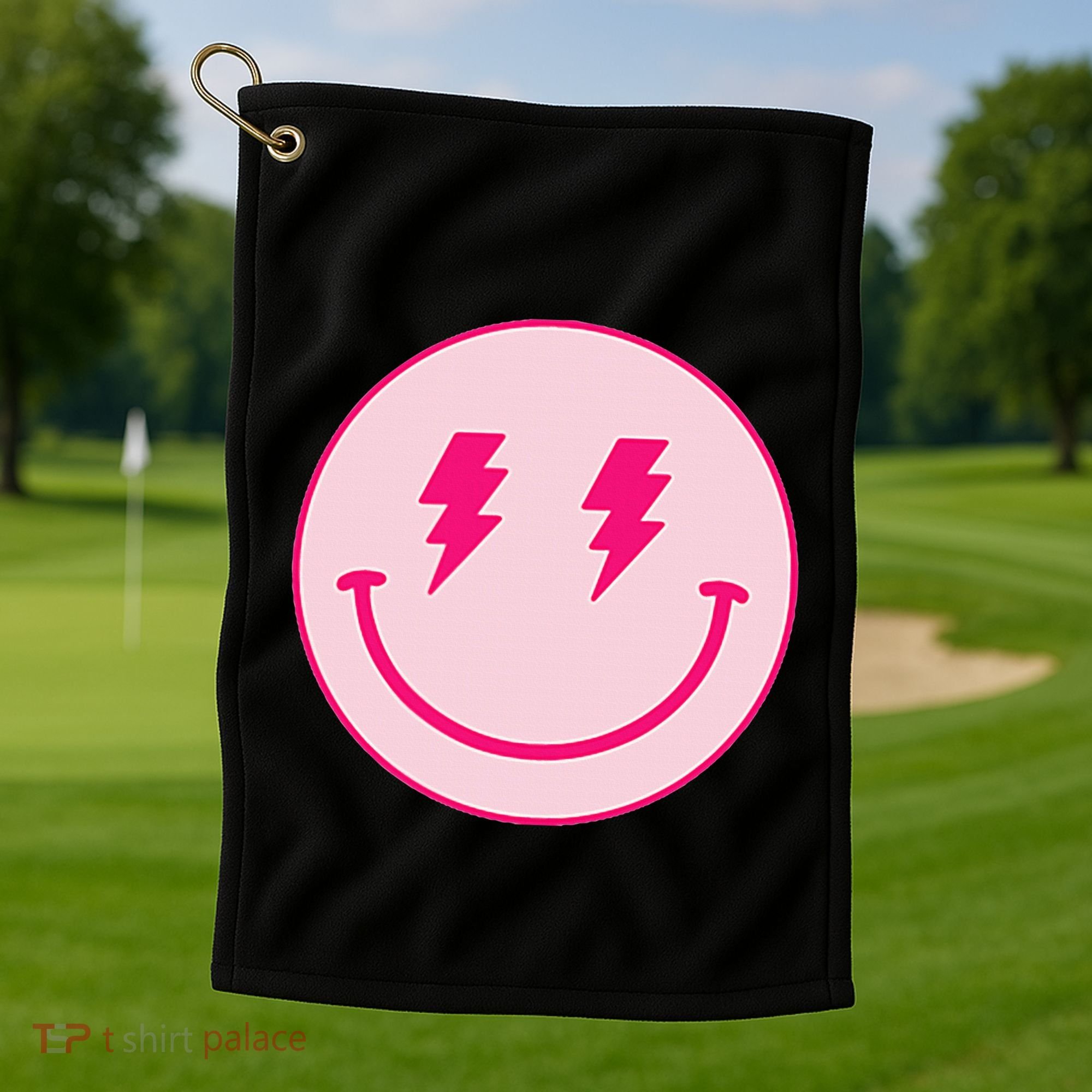 Lightning Bolt Eyes Happy Face Golf Towel