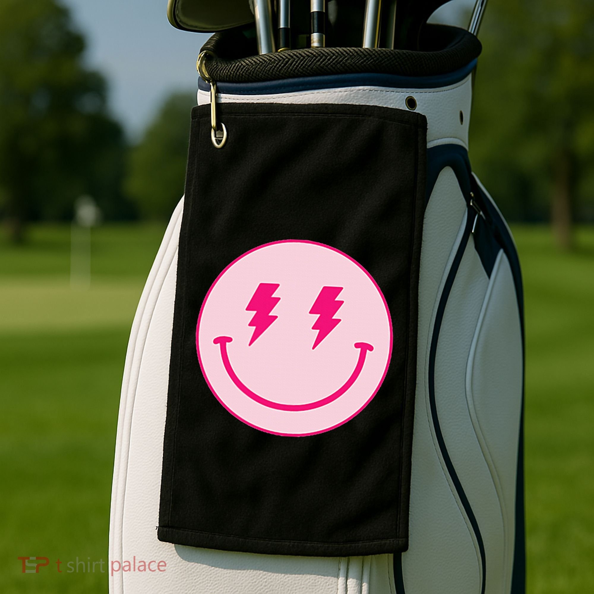 Lightning Bolt Eyes Happy Face Golf Towel