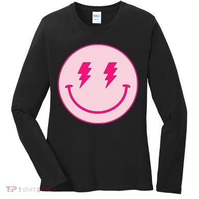 Lightning Bolt Eyes Happy Face Women's Long Sleeve Shirt