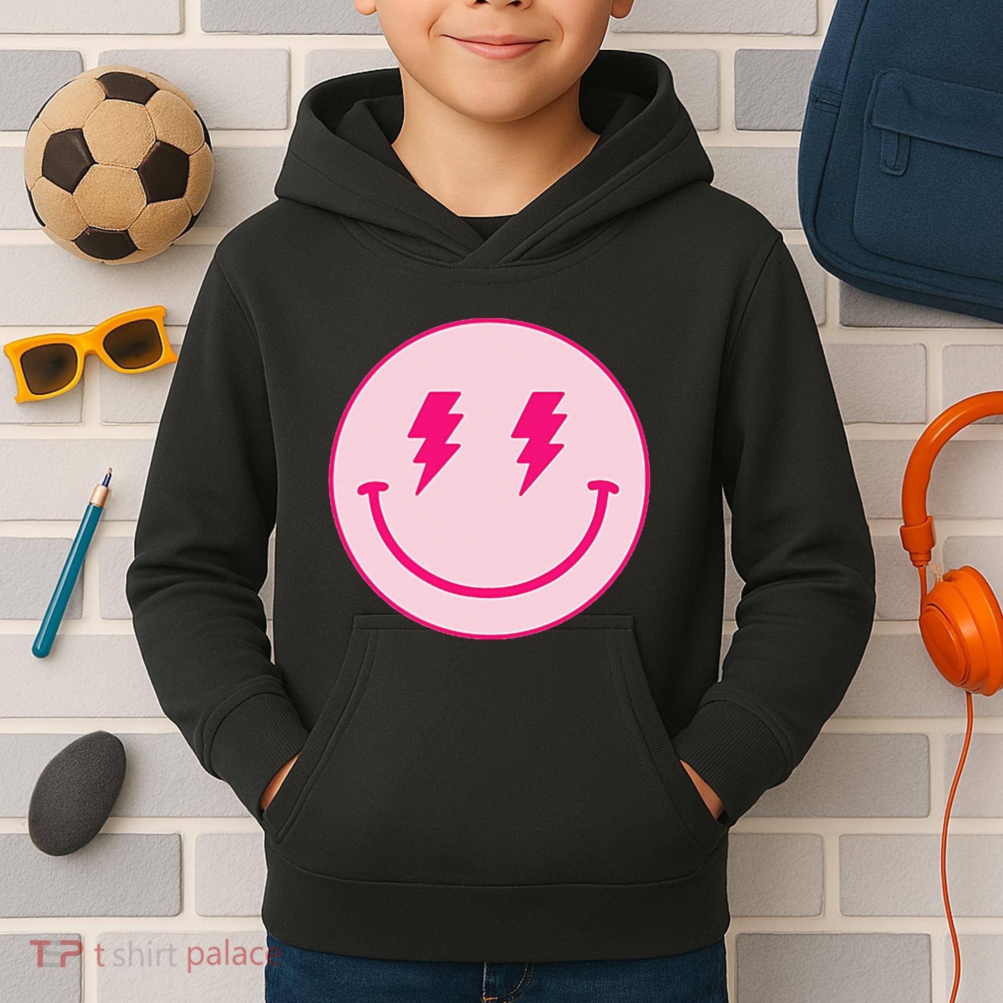 Lightning Bolt Eyes Happy Face Kids Hoodie