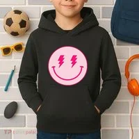 Lightning Bolt Eyes Happy Face Kids Hoodie thumb 2