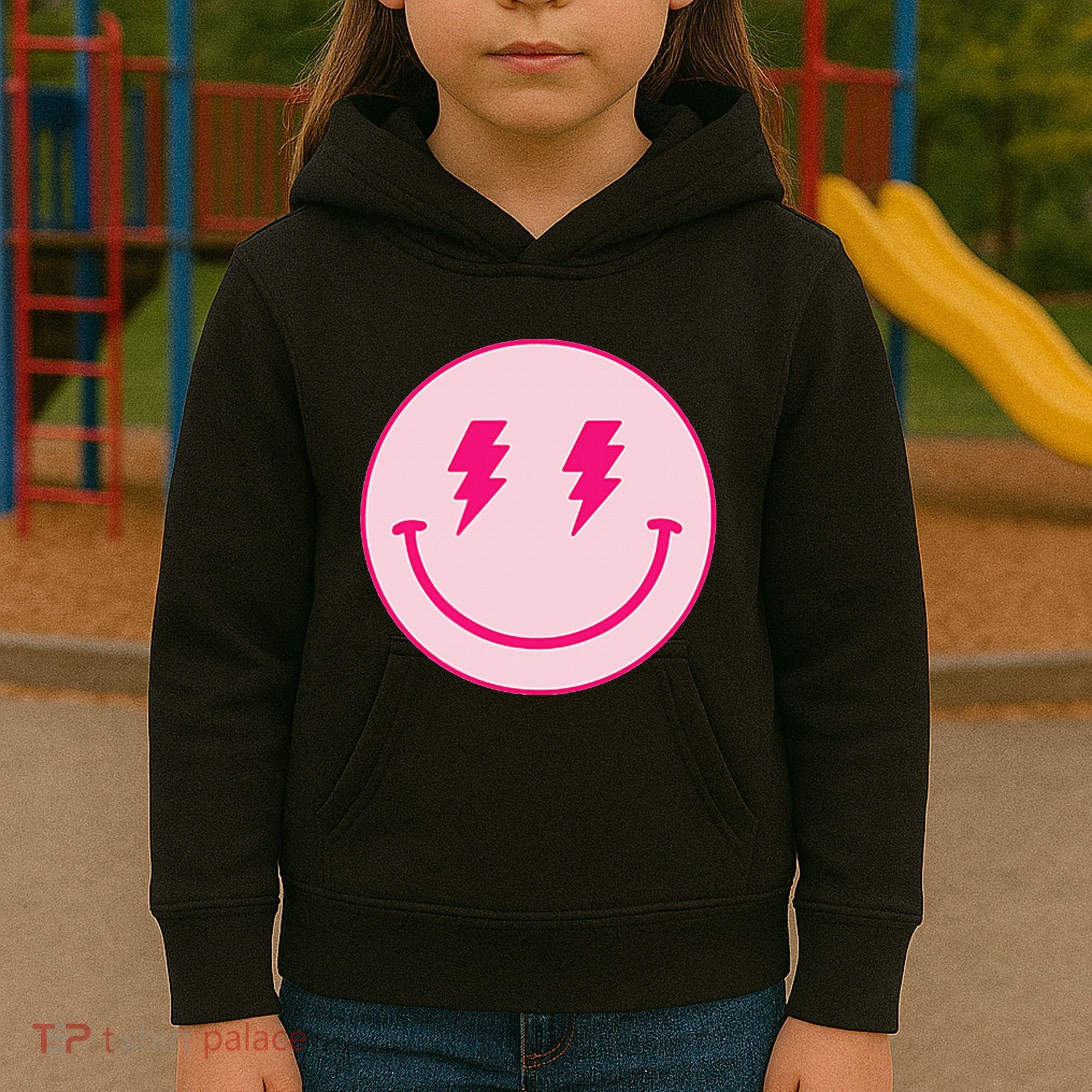 Lightning Bolt Eyes Happy Face Kids Hoodie