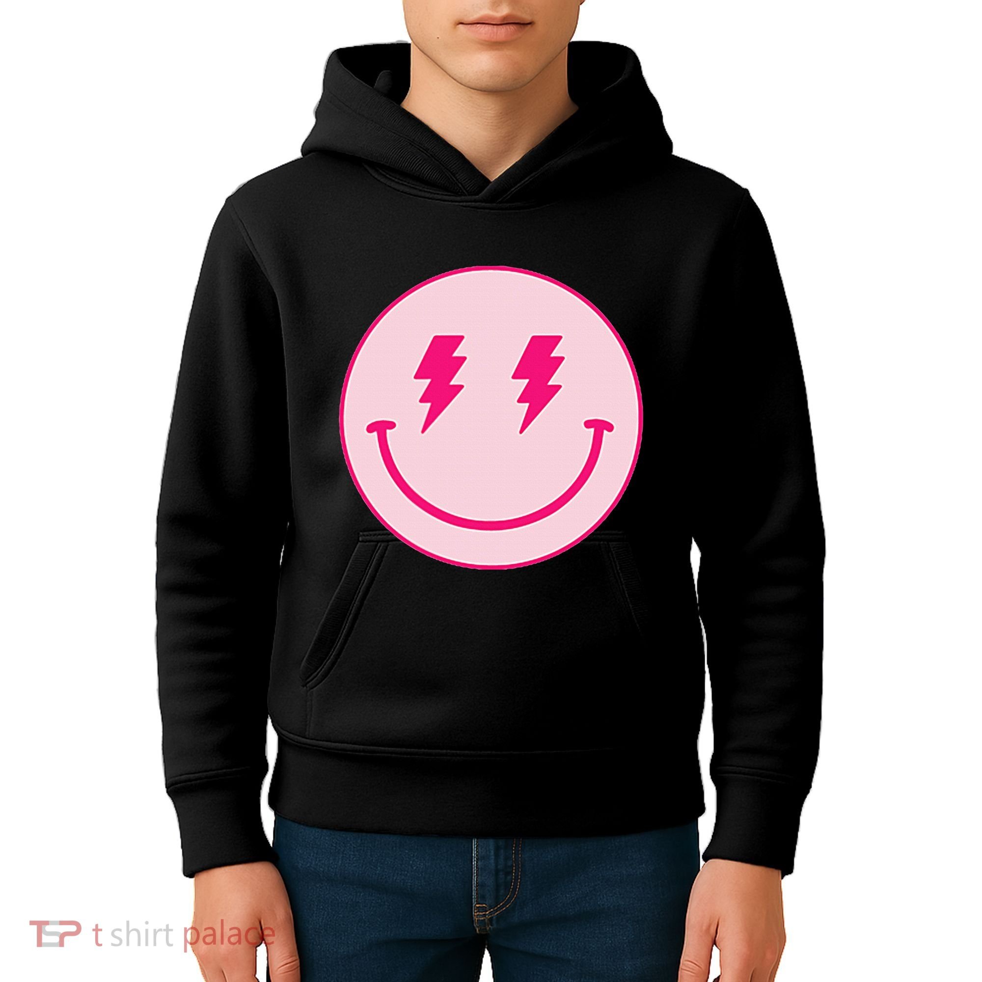 Lightning Bolt Eyes Happy Face Kids Hoodie