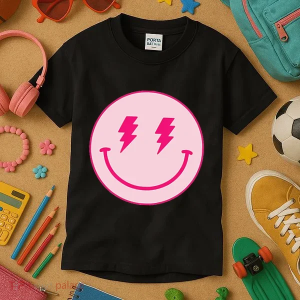Lightning Bolt Eyes Happy Face Kids T-Shirt
