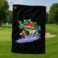 Largemouth Bass Fishing Merry Fishmas Gift Golf Towel thumb 1