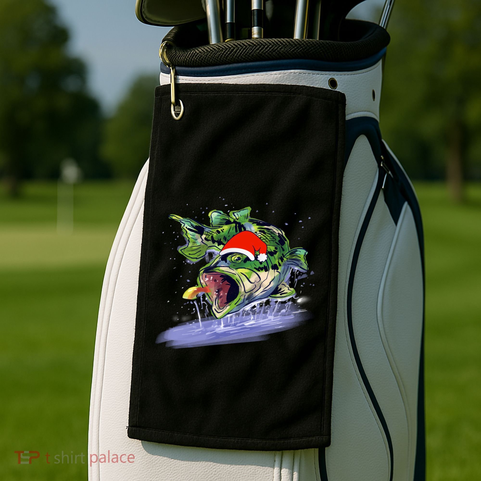 Largemouth Bass Fishing Merry Fishmas Gift Golf Towel