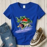 Largemouth Bass Fishing Merry Fishmas Gift Women's T-Shirt thumb 3