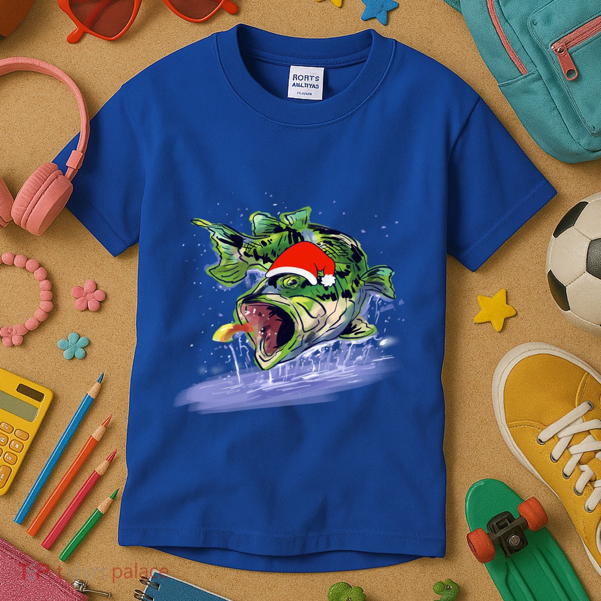 Largemouth Bass Fishing Merry Fishmas Gift Kids T-Shirt