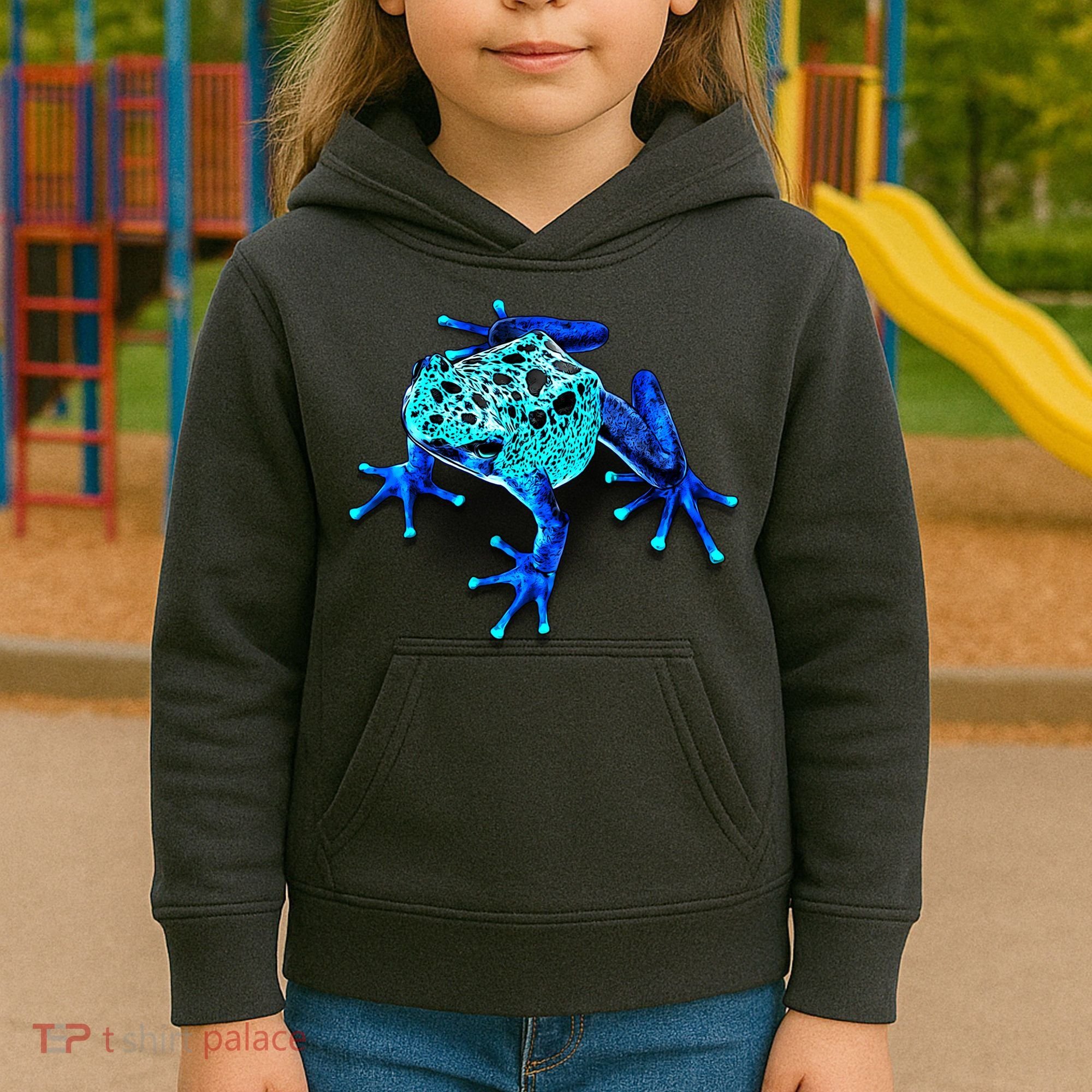 Little Blue Frog With Spots Kids Hoodie