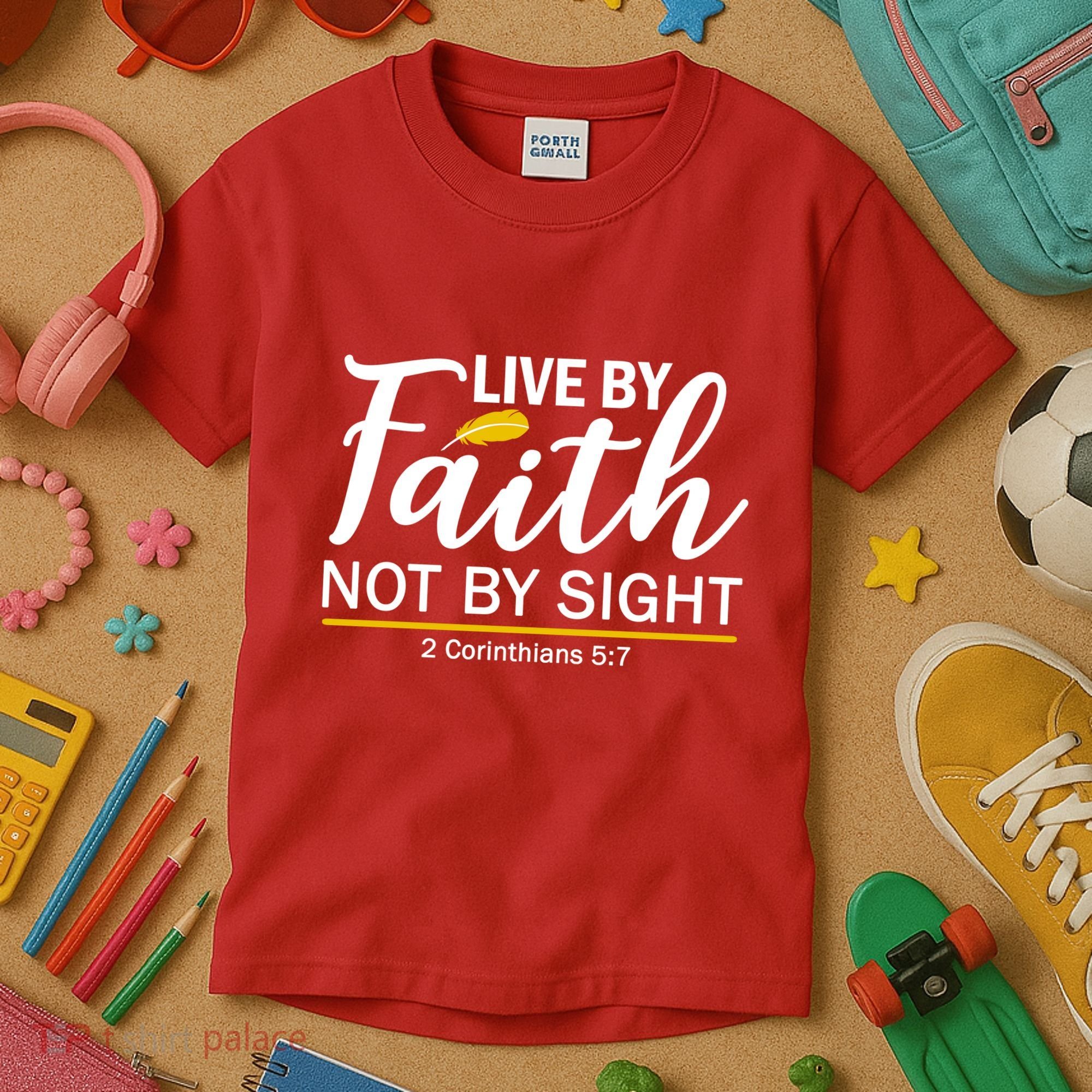 Live By Faith Not By Sight Bible Quote Kids T-Shirt